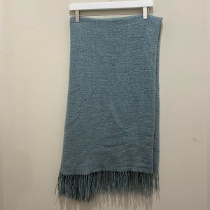 West Elm Light Blue Acrylic throw Blanket with fringe